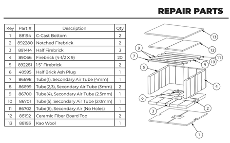 Repair Parts 2 Diagram and Parts List for AW3200E  US Stove Company Heating Stove